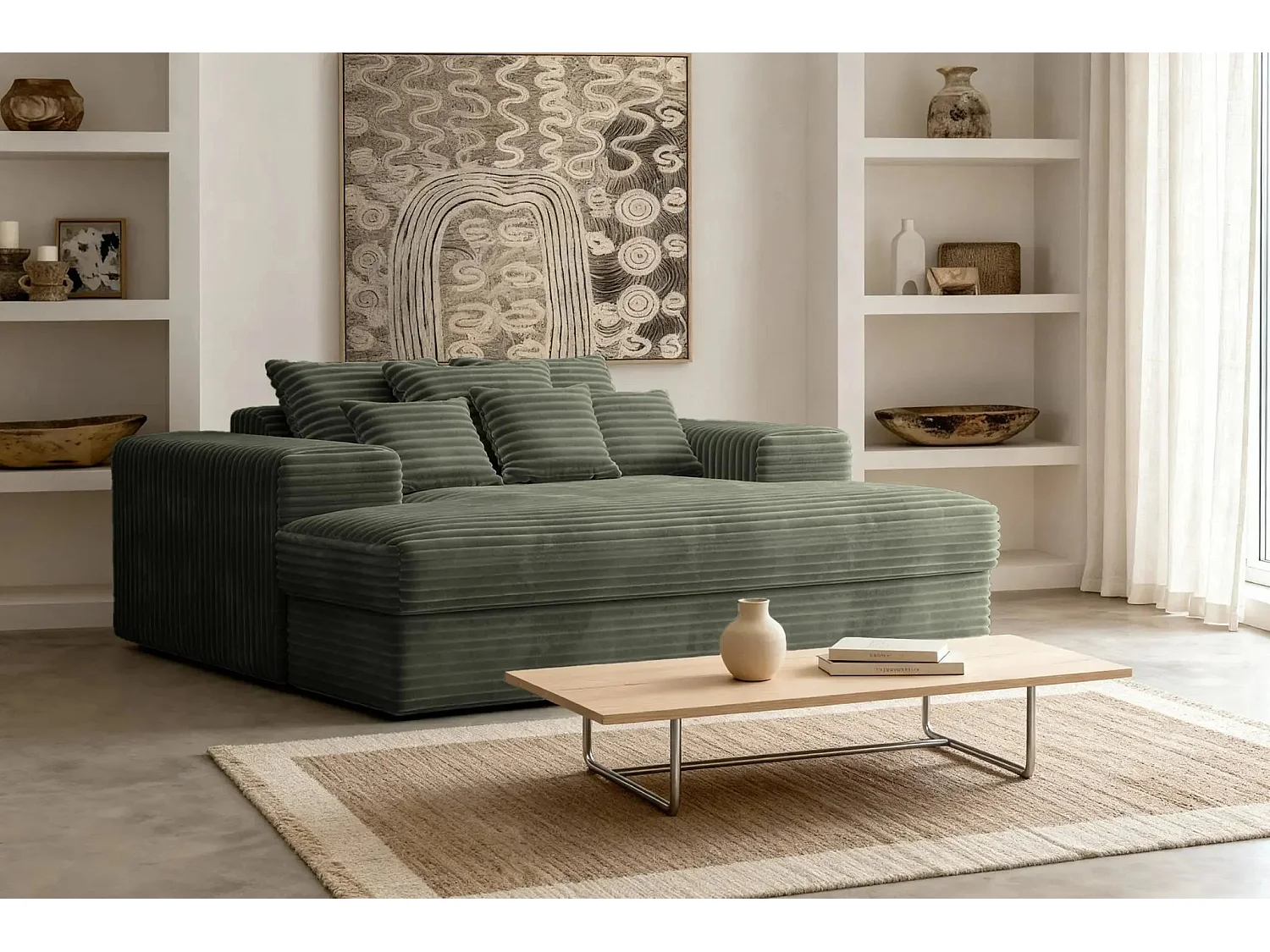 LISBONNE - Canapé droit 2 places - Vert olive