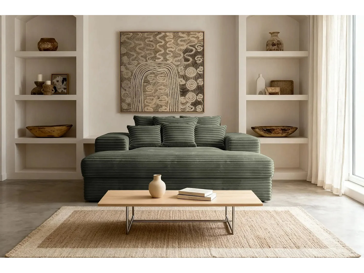 LISBONNE - Canapé droit 2 places - Vert olive