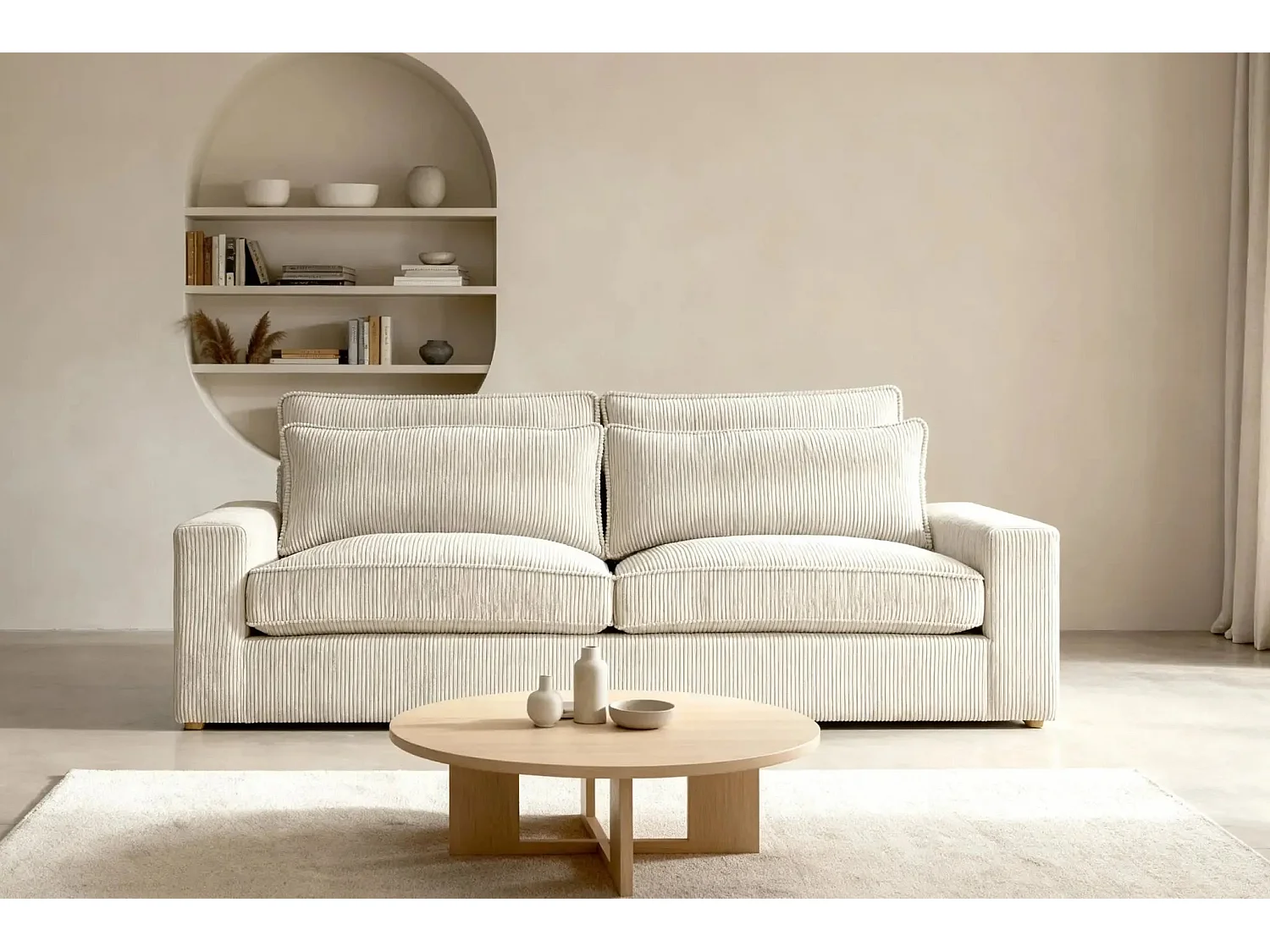 HENRY - Canapé droit velours côtelé 2 places - Beige