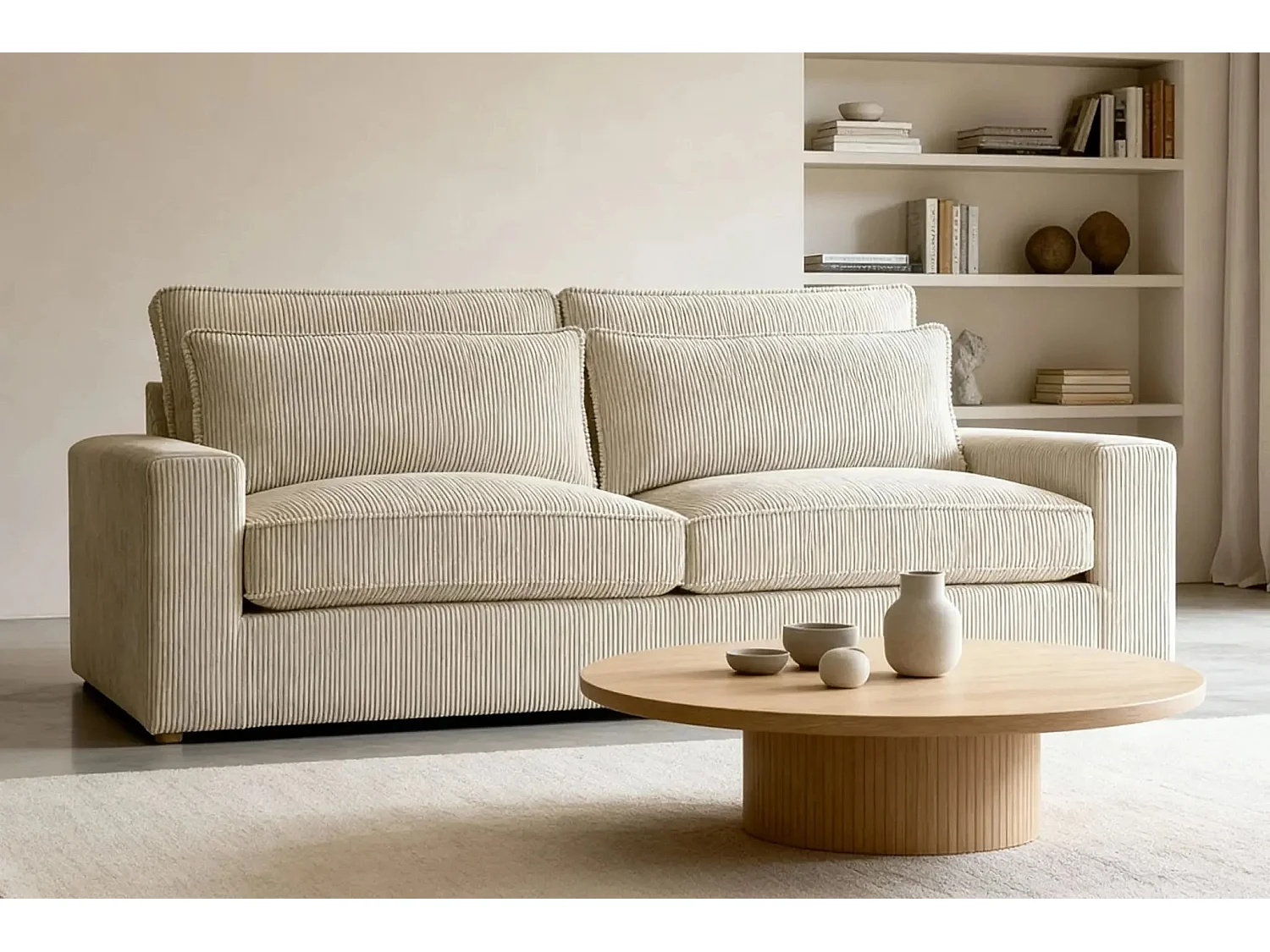 HENRY - Canapé droit velours côtelé 2 places - Beige