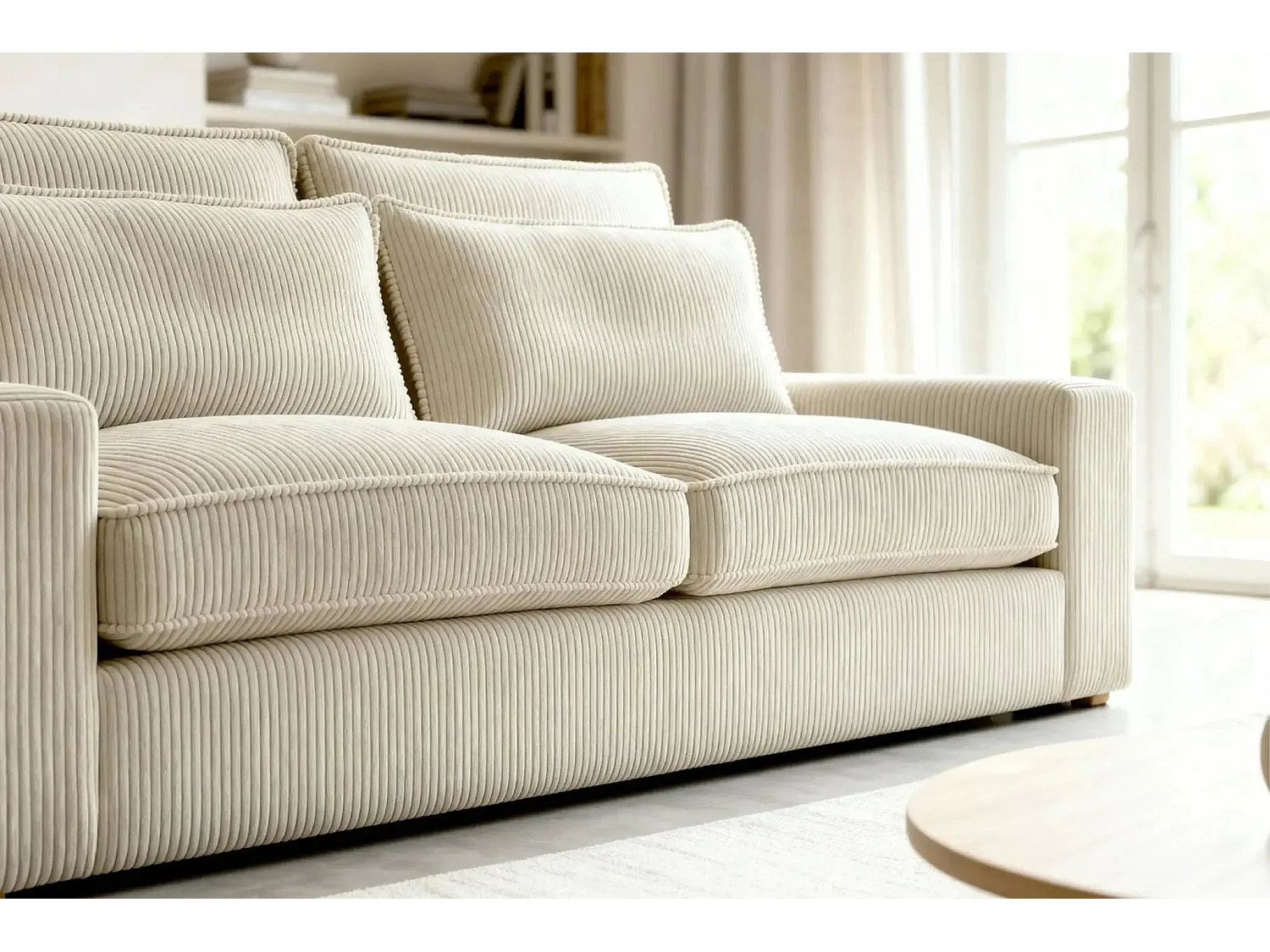 HENRY - Canapé droit velours côtelé 2 places - Beige