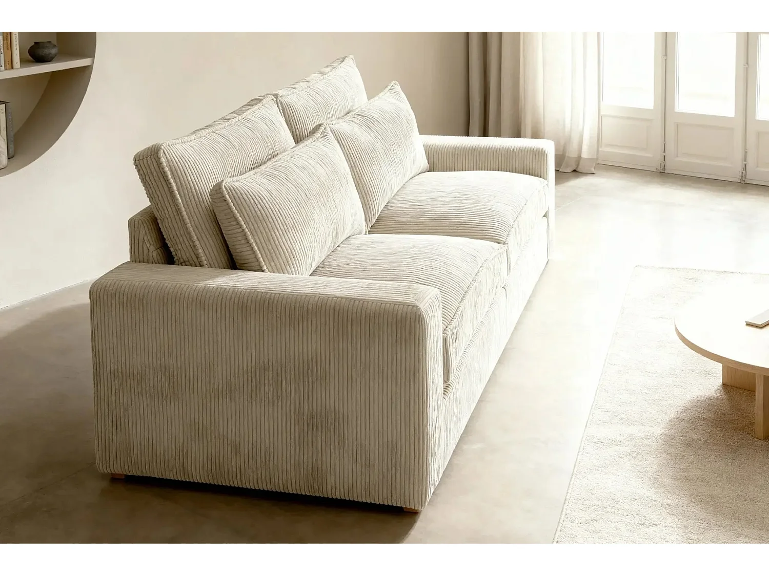 HENRY - Canapé droit velours côtelé 2 places - Beige