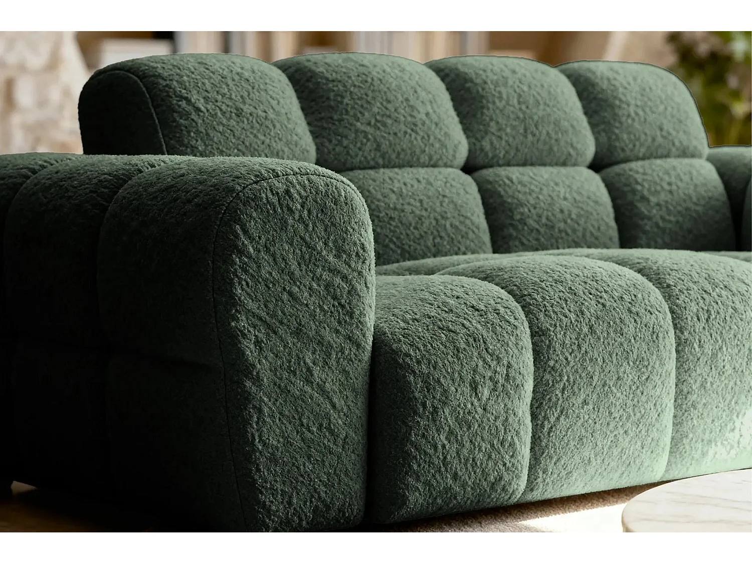 ALEXIA - Canapé droit tissu bouclette 2 places - Vert