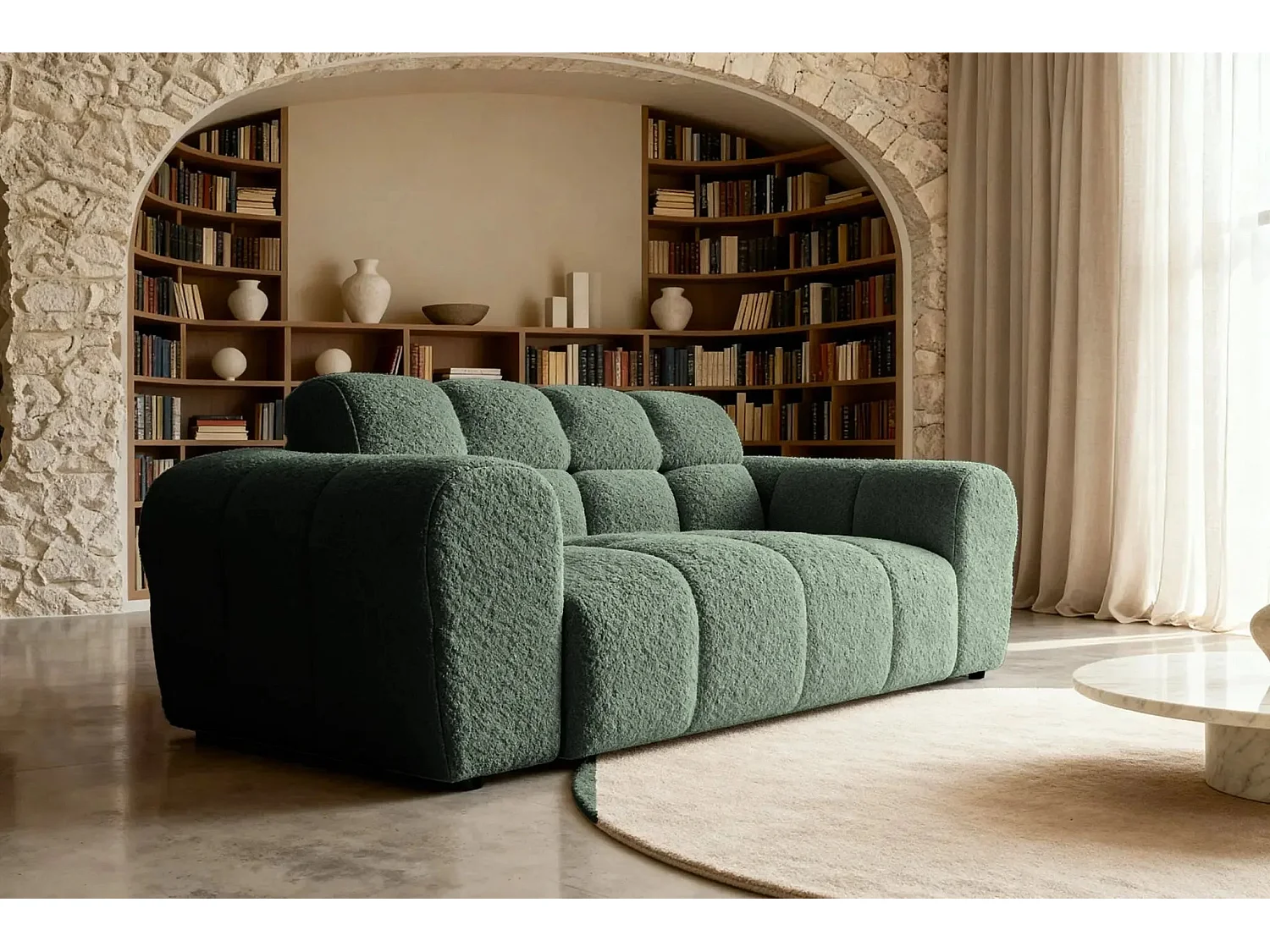 ALEXIA - Canapé droit tissu bouclette 2 places - Vert