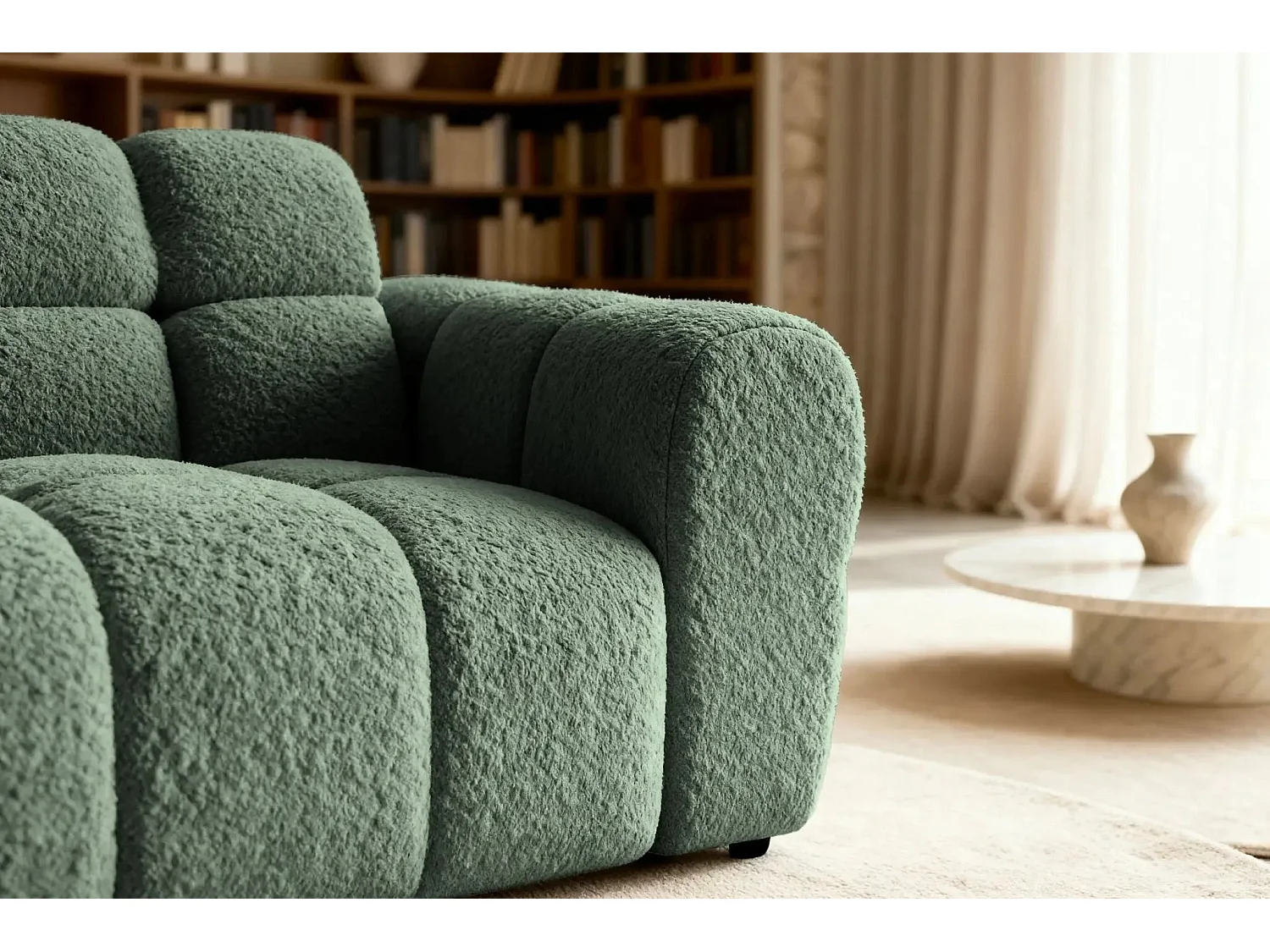 ALEXIA - Canapé droit tissu bouclette 2 places - Vert