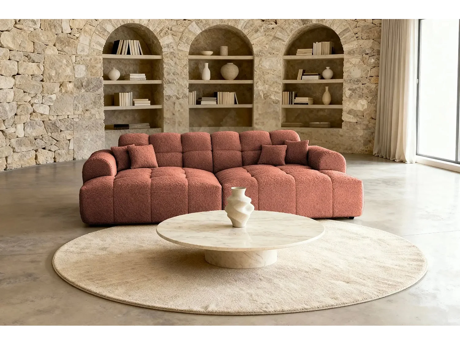 ALEXIA XL - Canapé droit tissu bouclette 4 places - Terracotta