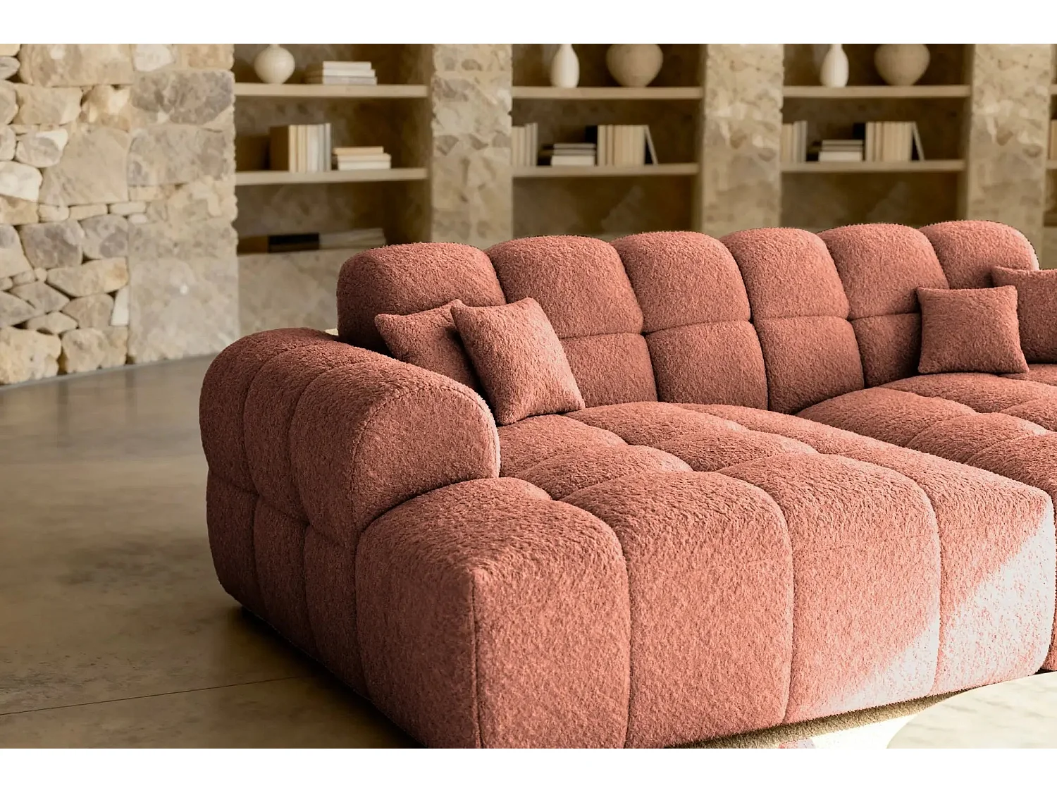 ALEXIA XL - Canapé droit tissu bouclette 4 places - Terracotta