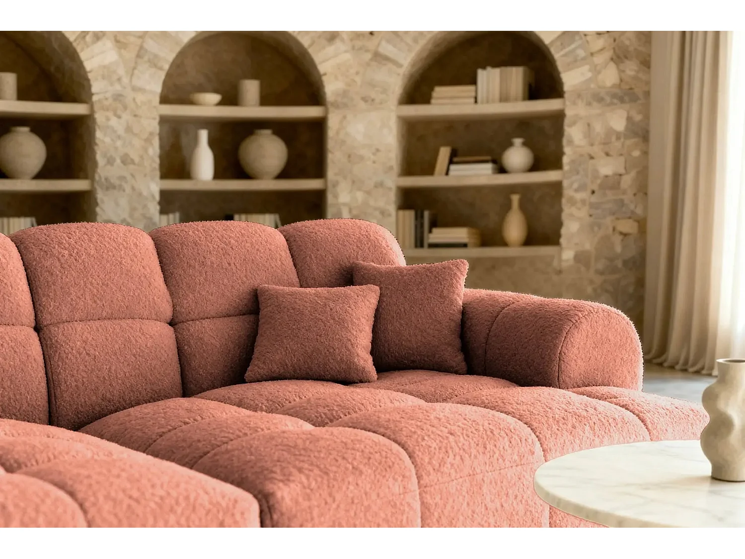 ALEXIA XL - Canapé droit tissu bouclette 4 places - Terracotta