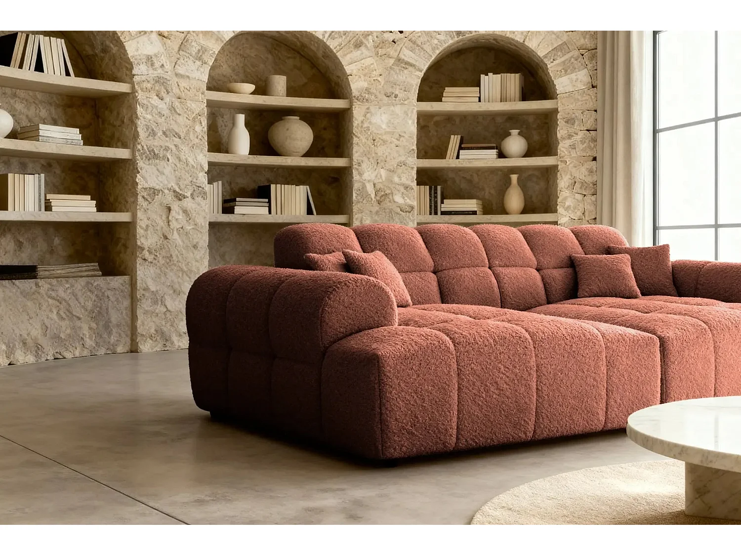 ALEXIA XL - Canapé droit tissu bouclette 4 places - Terracotta