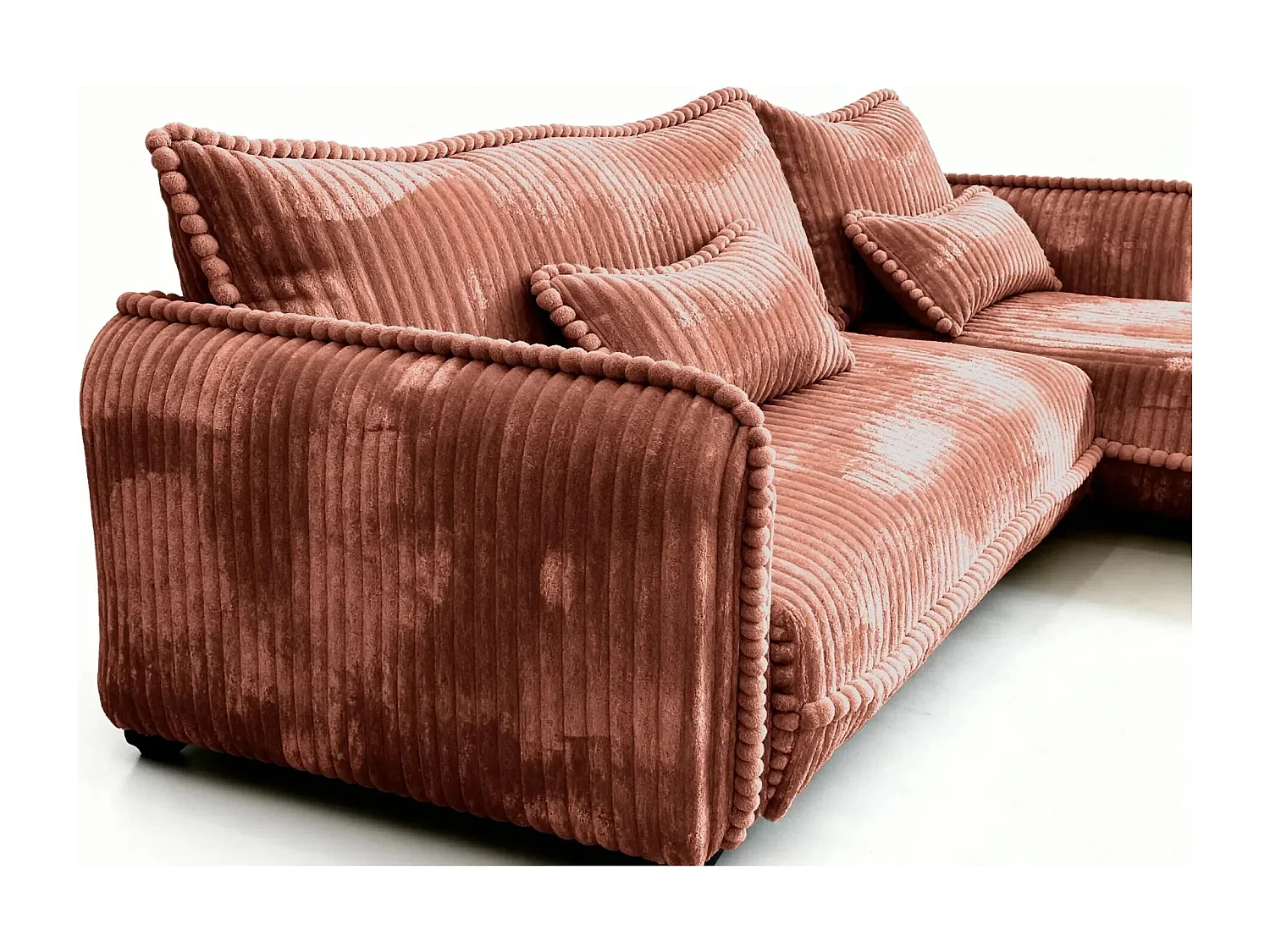 CALIE - Canapé d'angle velours côtelé 3 places - Terracotta - Gauche