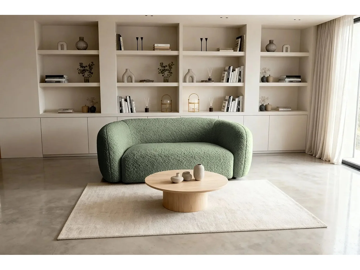 BAHIA - Canapé droit tissu bouclette 2 places - Vert