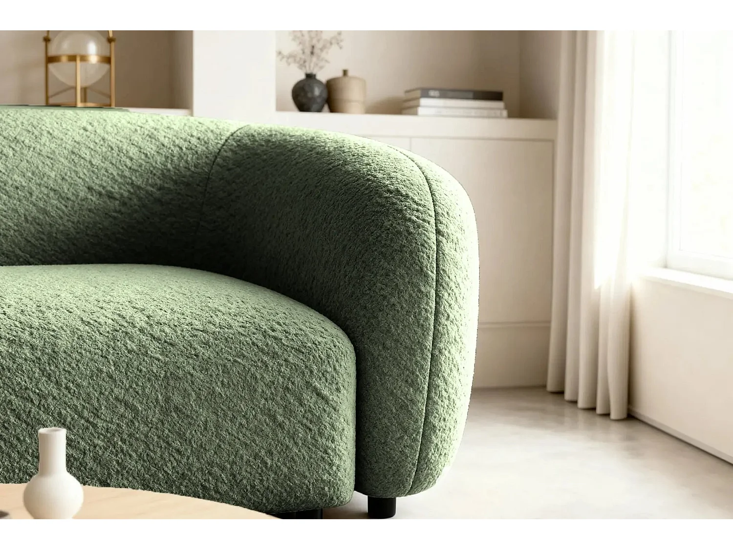 BAHIA - Canapé droit tissu bouclette 2 places - Vert