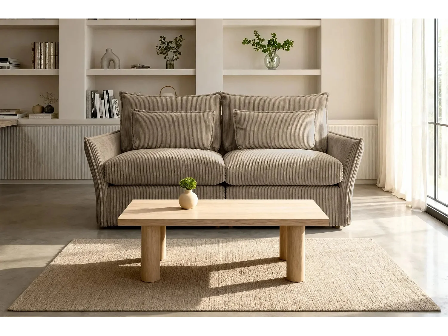 ANGELE - Canapé droit velours côtelé 2 places - Café