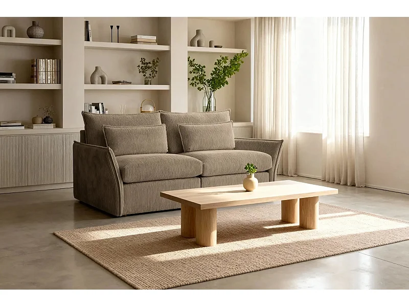 ANGELE - Canapé droit velours côtelé 2 places - Café