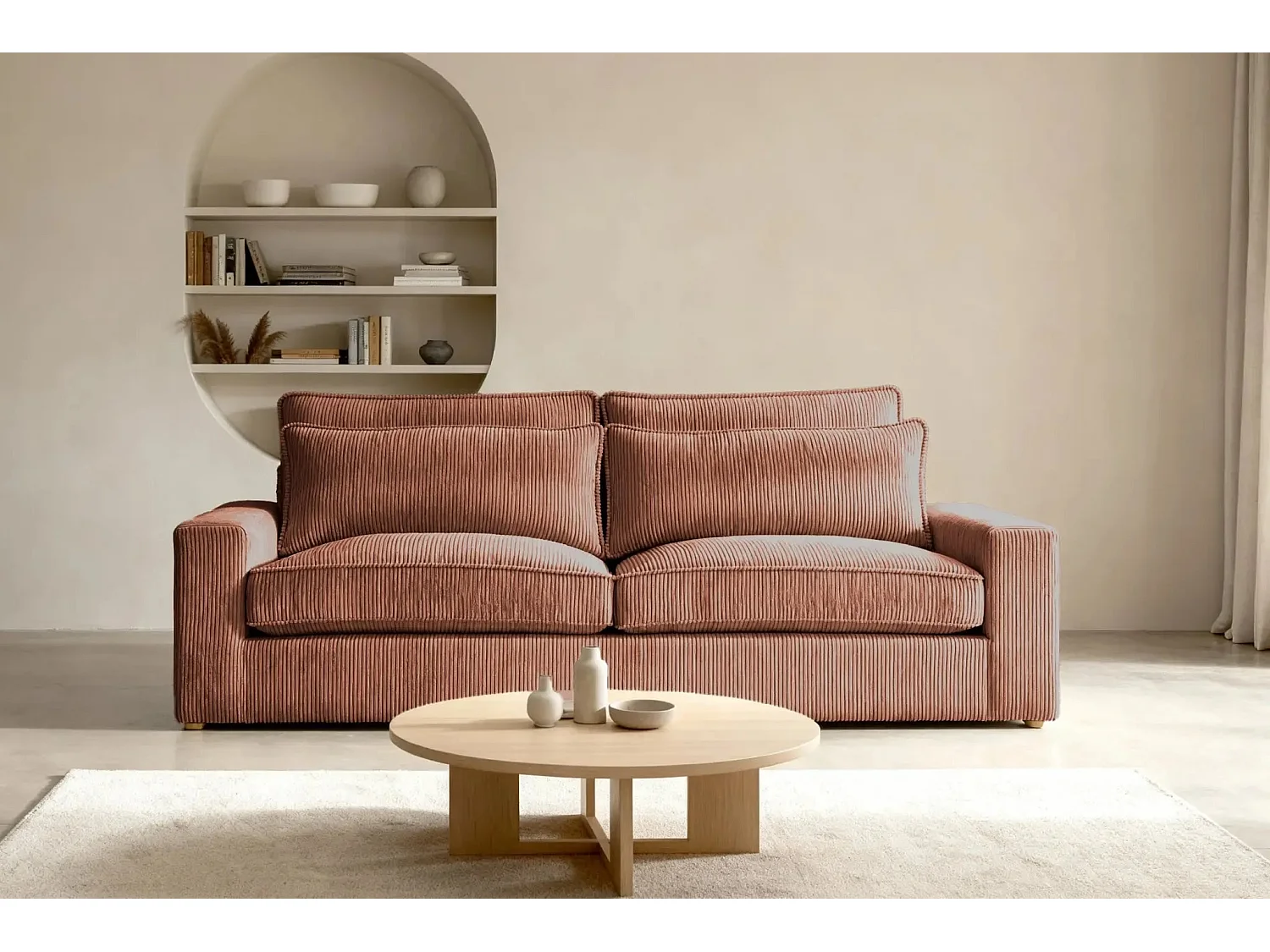 HENRY - Canapé droit velours côtelé 2 places - Terracotta