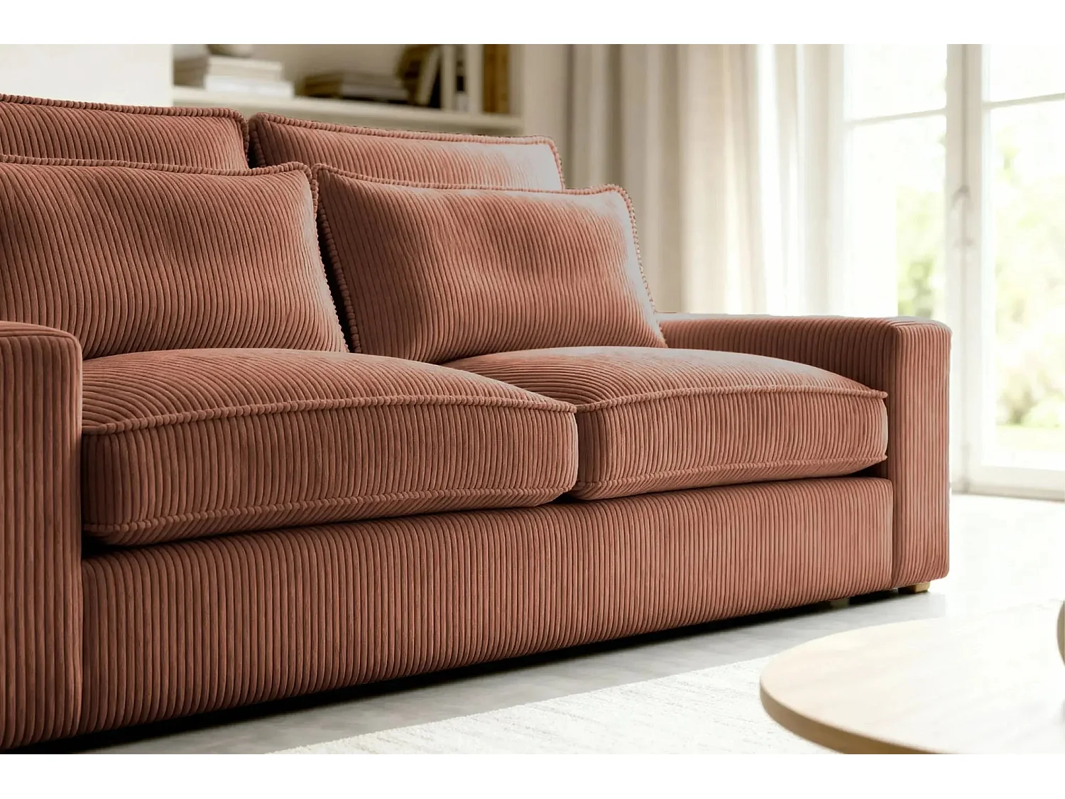 HENRY - Canapé droit velours côtelé 2 places - Terracotta