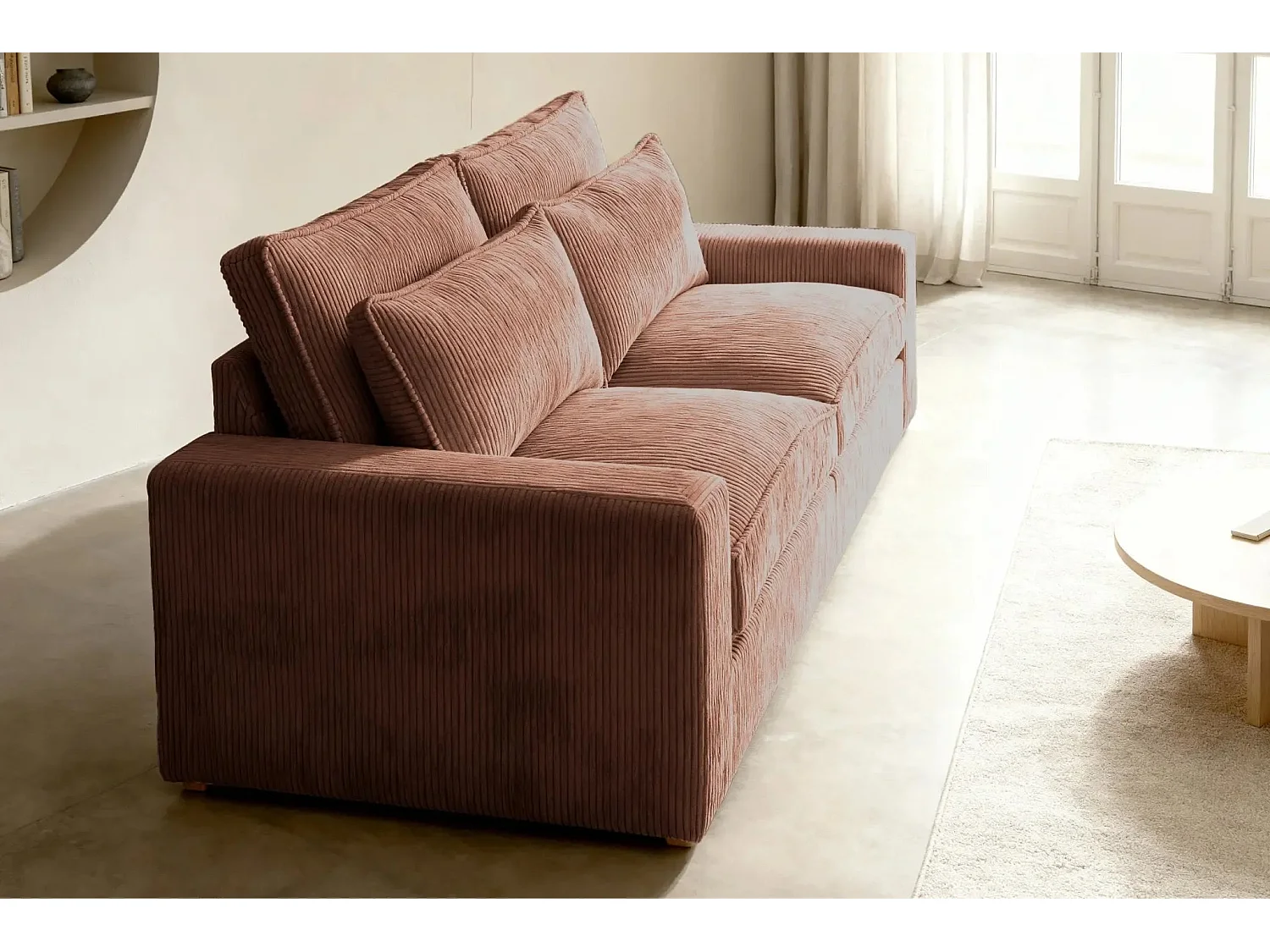 HENRY - Canapé droit velours côtelé 2 places - Terracotta