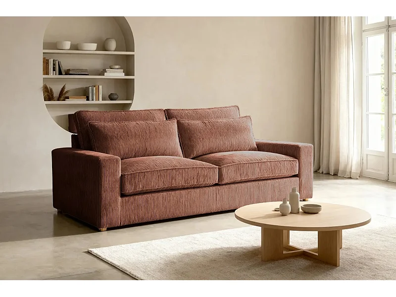 HENRY - Canapé droit velours côtelé 2 places - Terracotta