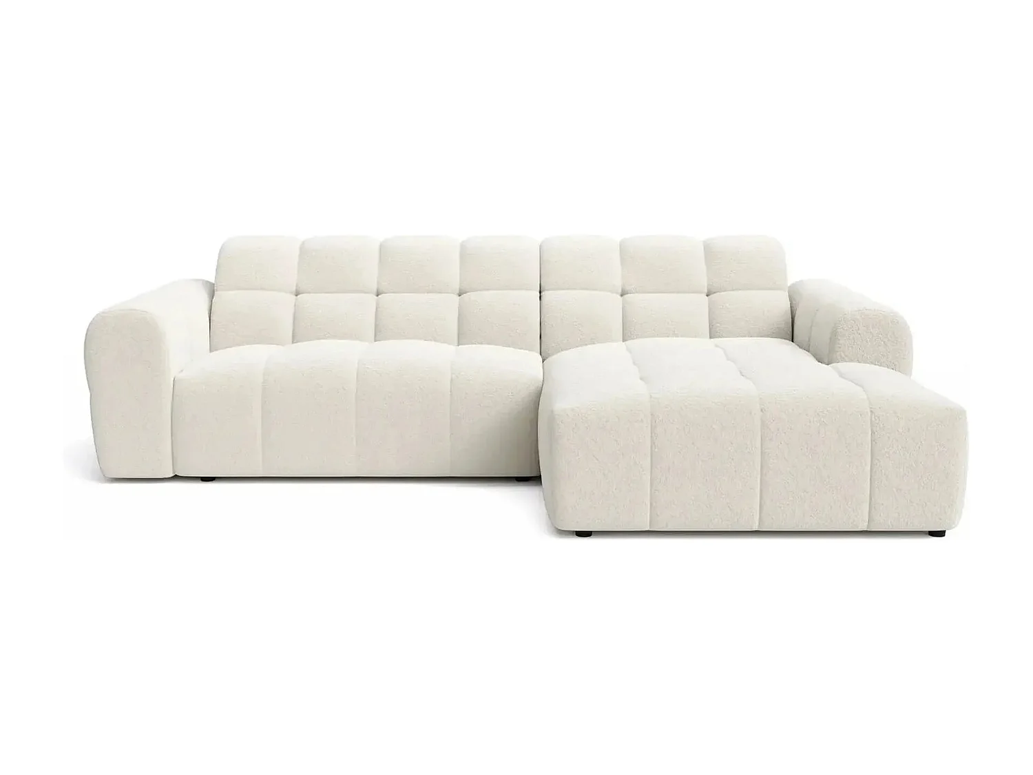 ALEXIA - Canapé d'angle tissu bouclette 4 places - Beige - Droit