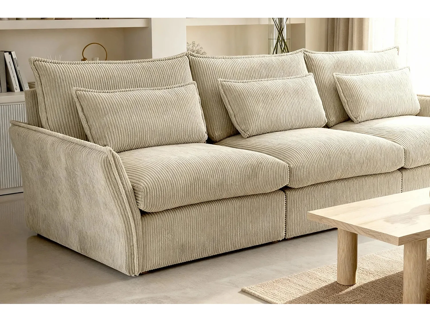 ANGELE - Canapé droit velours côtelé 3 places - Beige