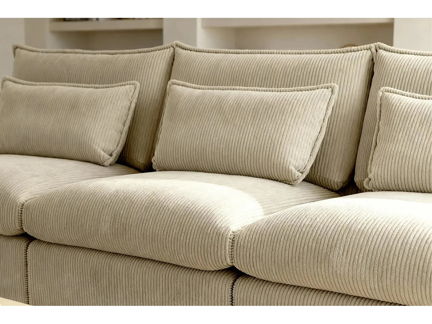 ANGELE - Canapé droit velours côtelé 3 places - Beige