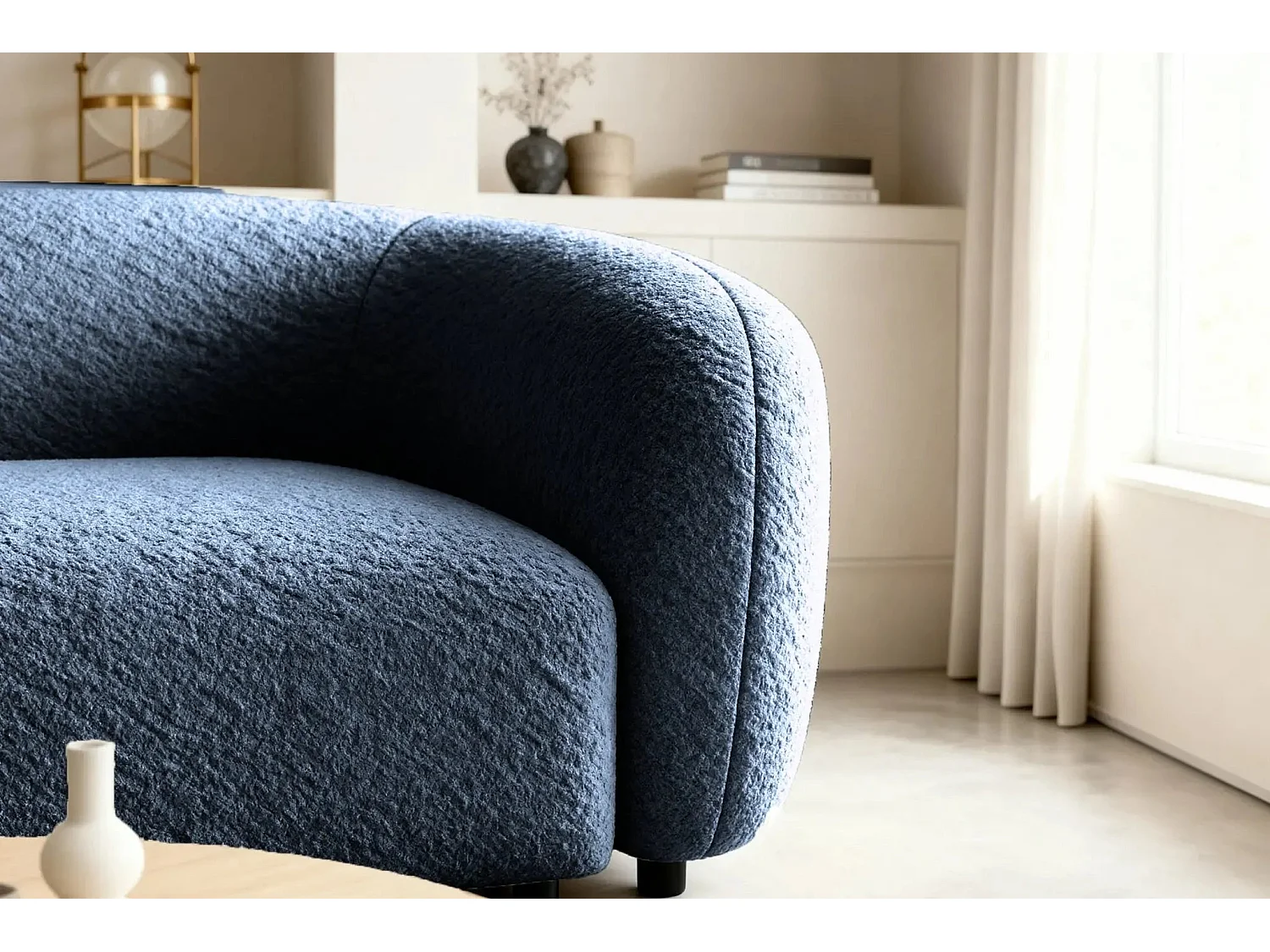 BAHIA - Canapé droit tissu bouclette 2 places - Bleu