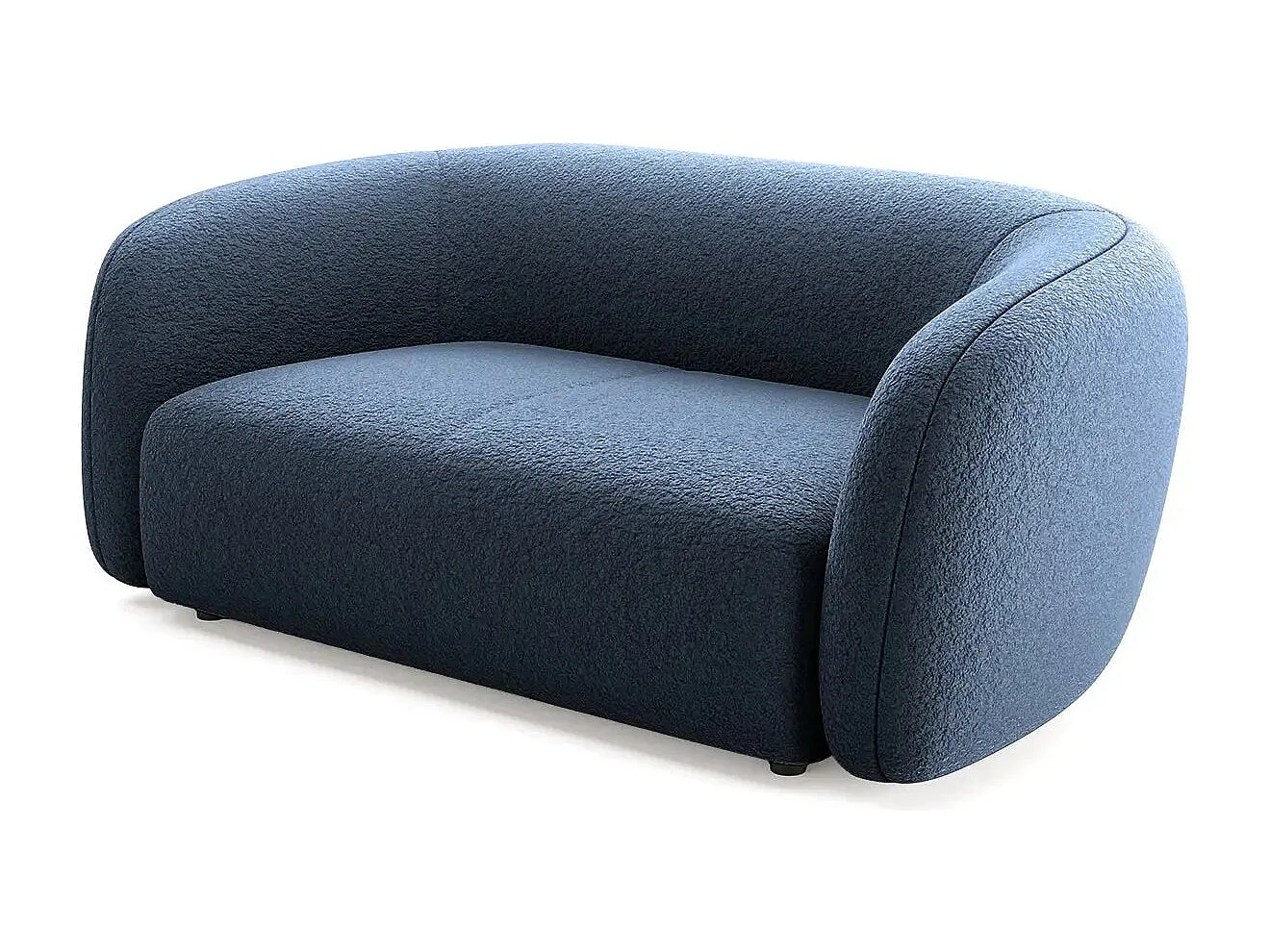 BAHIA - Canapé droit tissu bouclette 2 places - Bleu