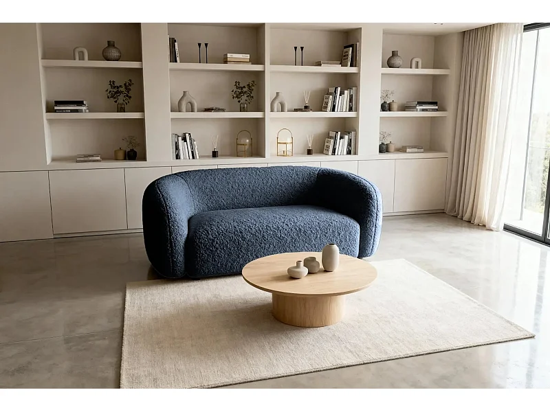 BAHIA - Canapé droit tissu bouclette 2 places - Bleu