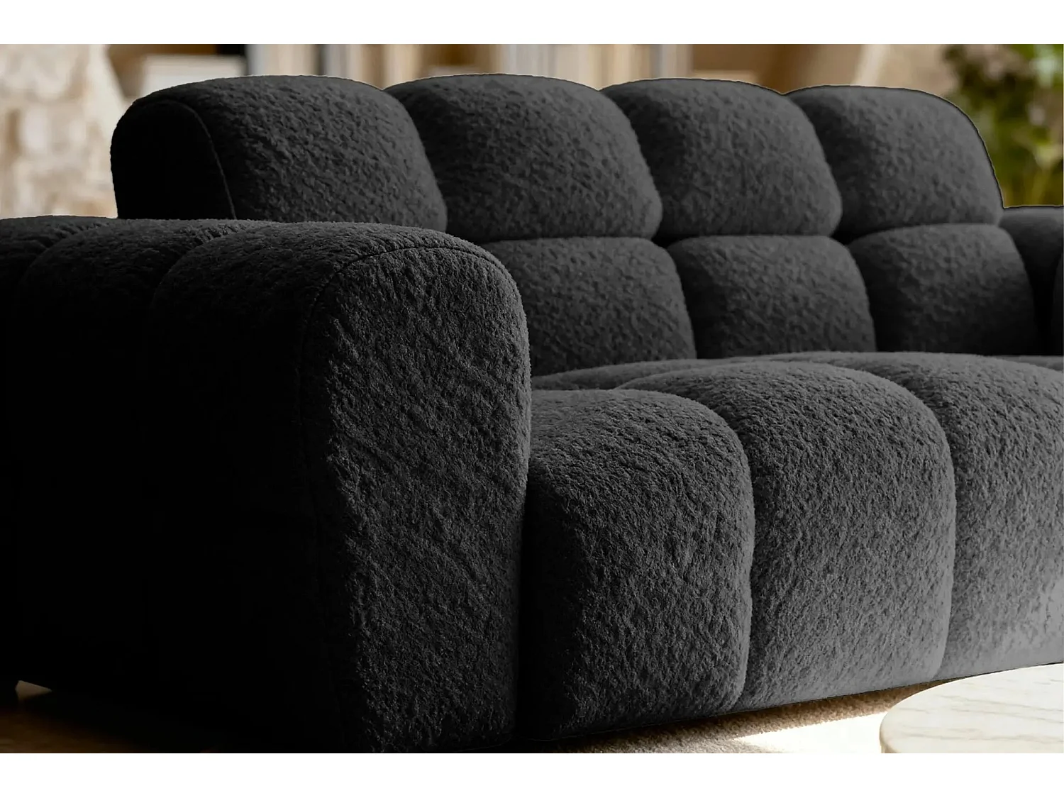 ALEXIA - Canapé droit tissu bouclette 2 places - Noir