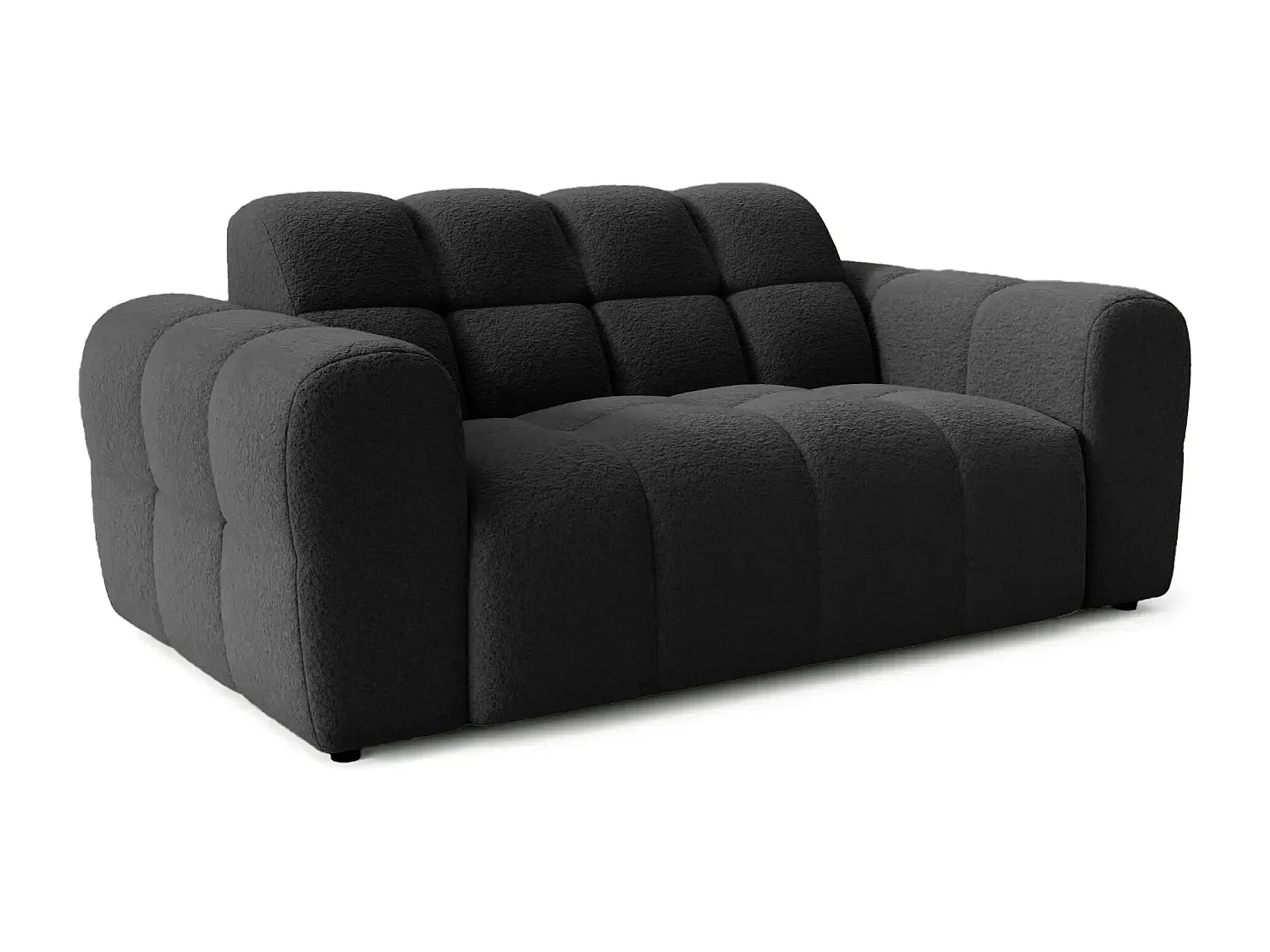 ALEXIA - Canapé droit tissu bouclette 2 places - Noir