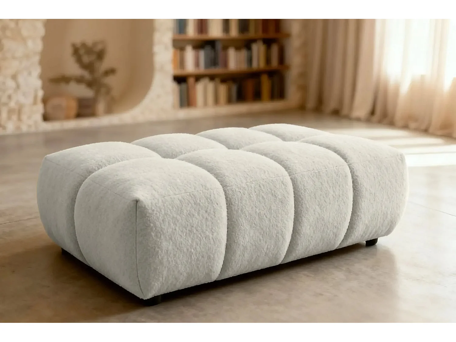 ALEXIA - Pouf en tissu bouclette Beige 120x60x40