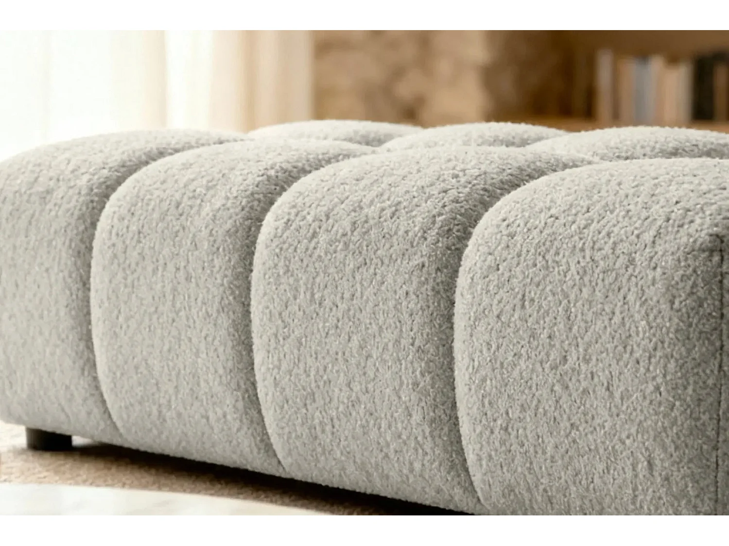 ALEXIA - Pouf en tissu bouclette Beige 120x60x40