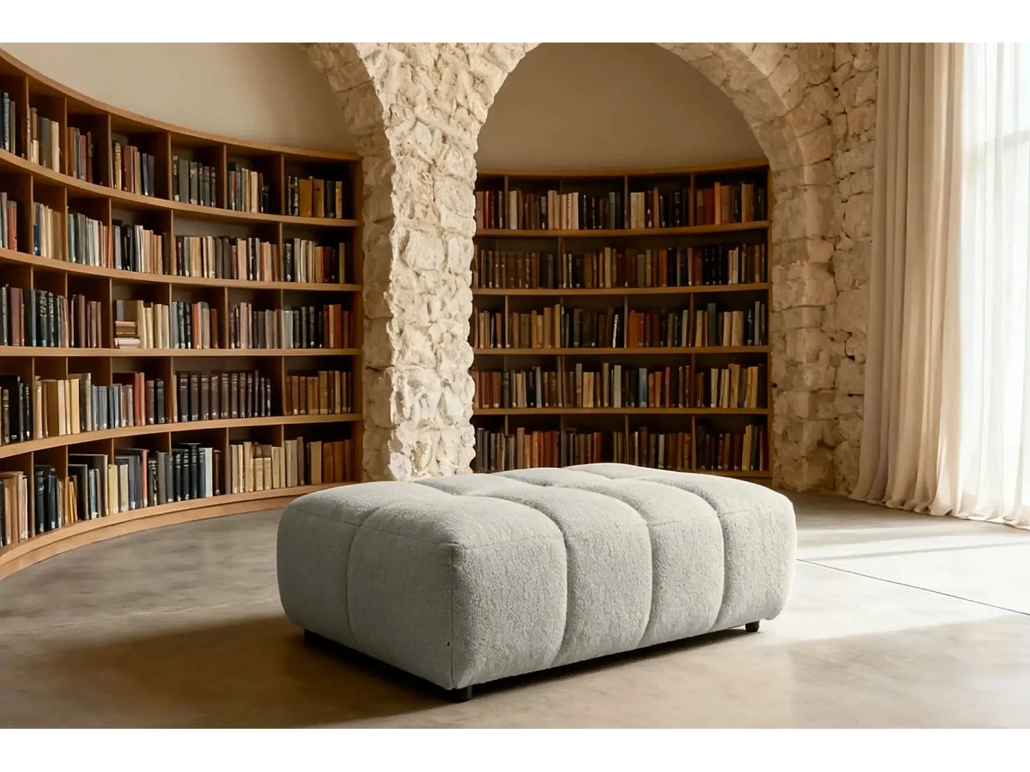 ALEXIA - Pouf en tissu bouclette Beige 120x60x40