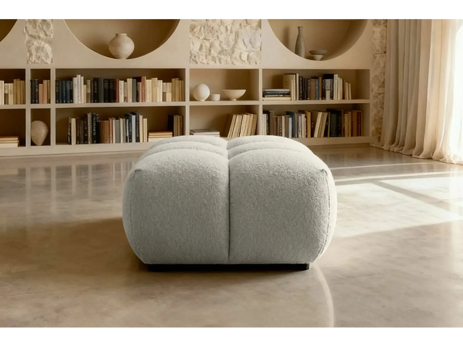 ALEXIA - Pouf en tissu bouclette Beige 120x60x40