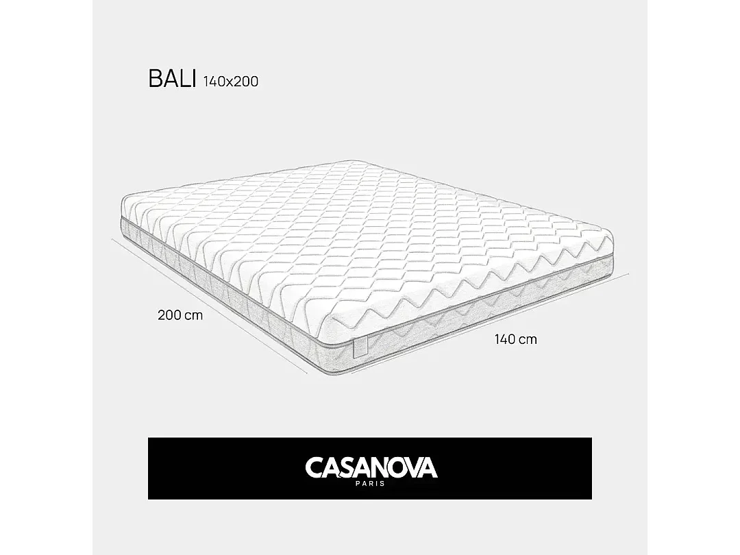 BALI - Matelas hybride 20cm mousse HR premium et ressorts ensachés 7 zones - 160cm