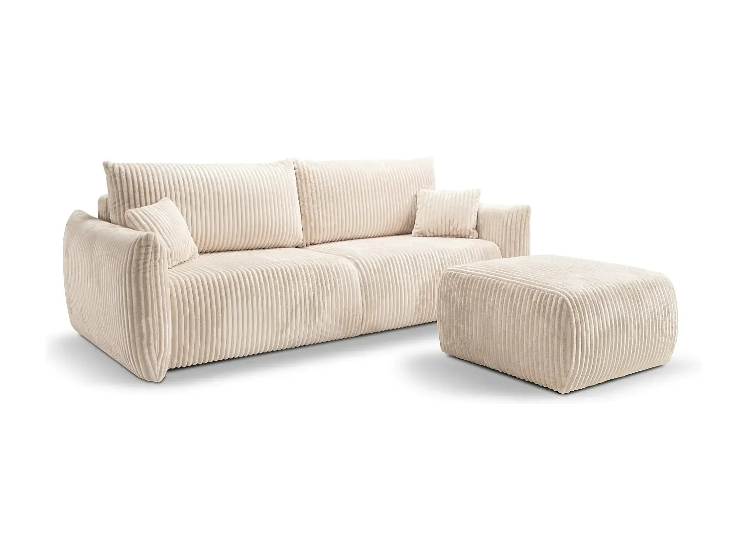 ELIO - Pouf en velours côtelé Beige 74x74x41