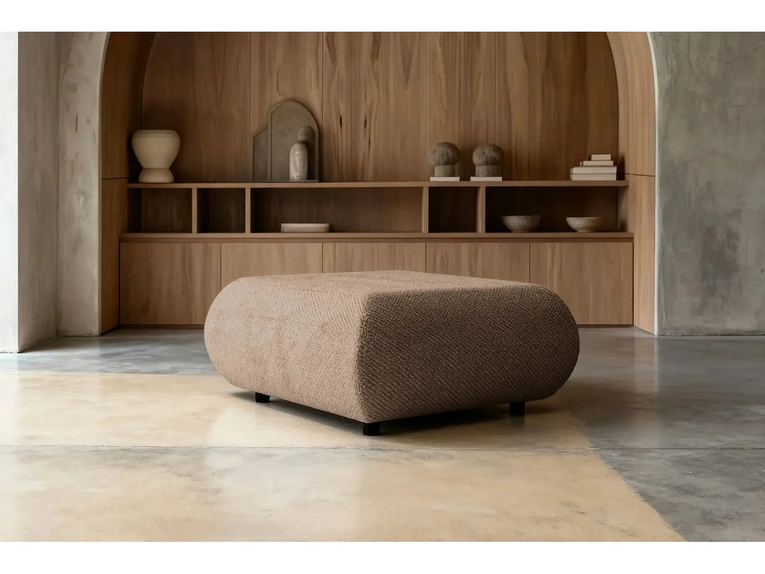 LEVI - Pouf en tissu lisse Café 88x88x41