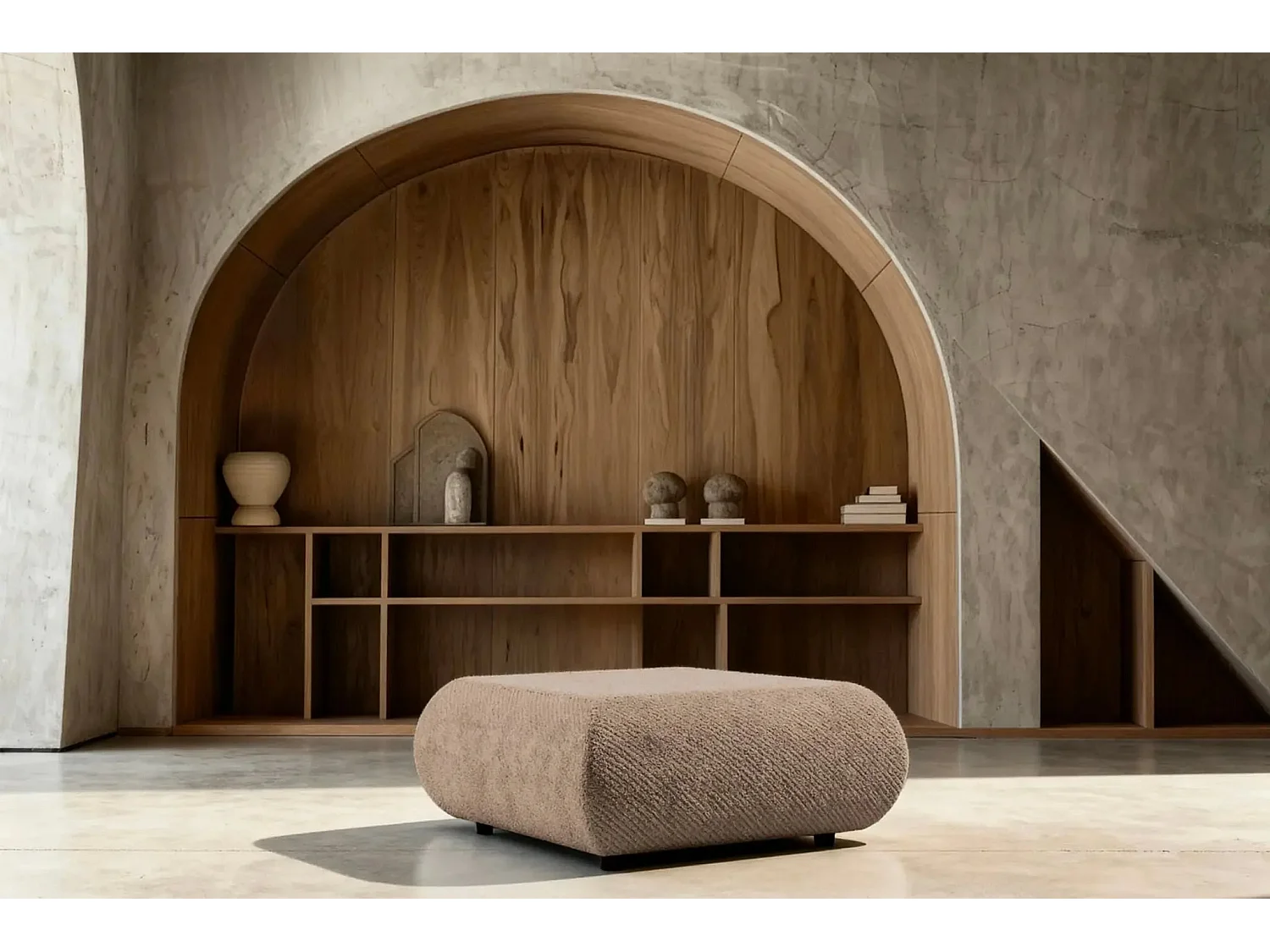 LEVI - Pouf en tissu lisse Café 88x88x41