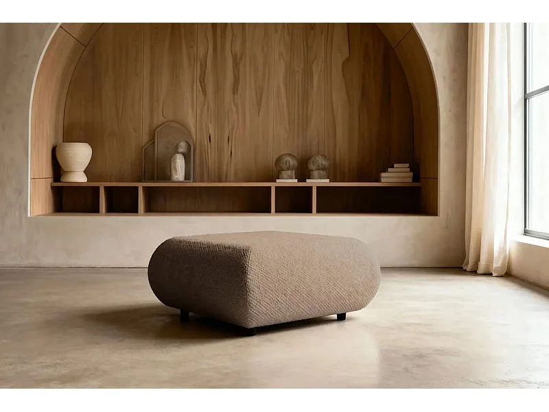 LEVI - Pouf en tissu lisse Café 88x88x41