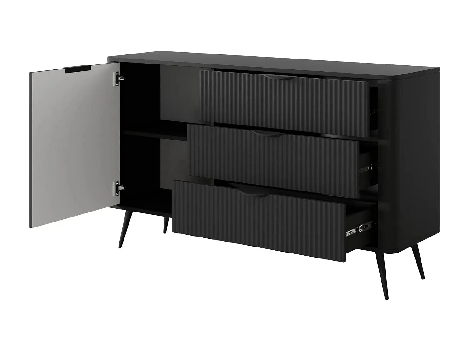 JOUDY MINI - Mini buffet 138cm effet rainuré - Noir