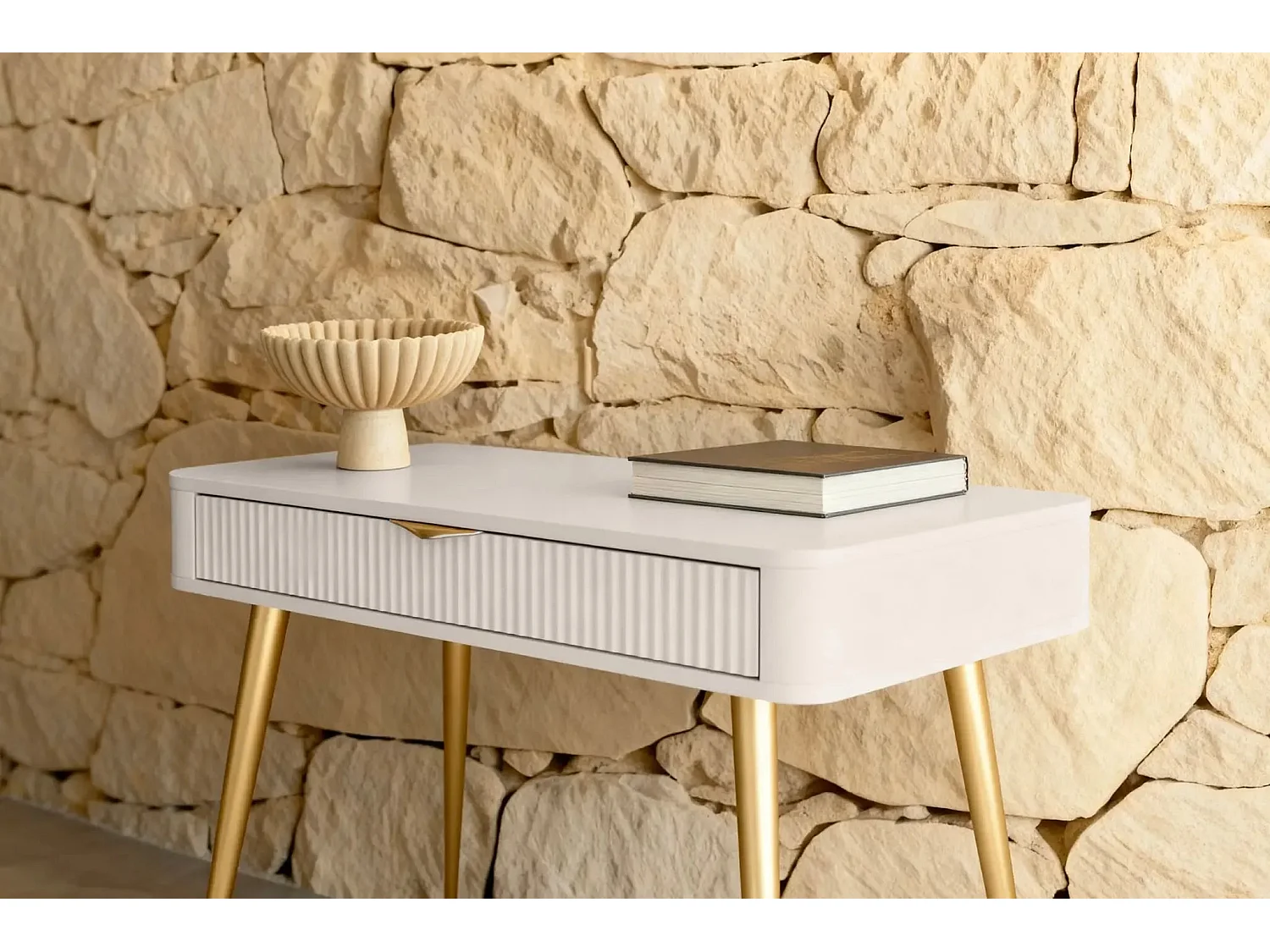 JOUDY - Bureau 100cm effet rainuré - Beige
