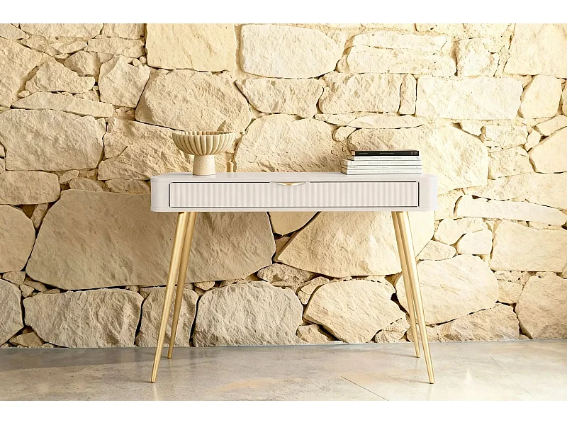 JOUDY - Bureau 100cm effet rainuré - Beige