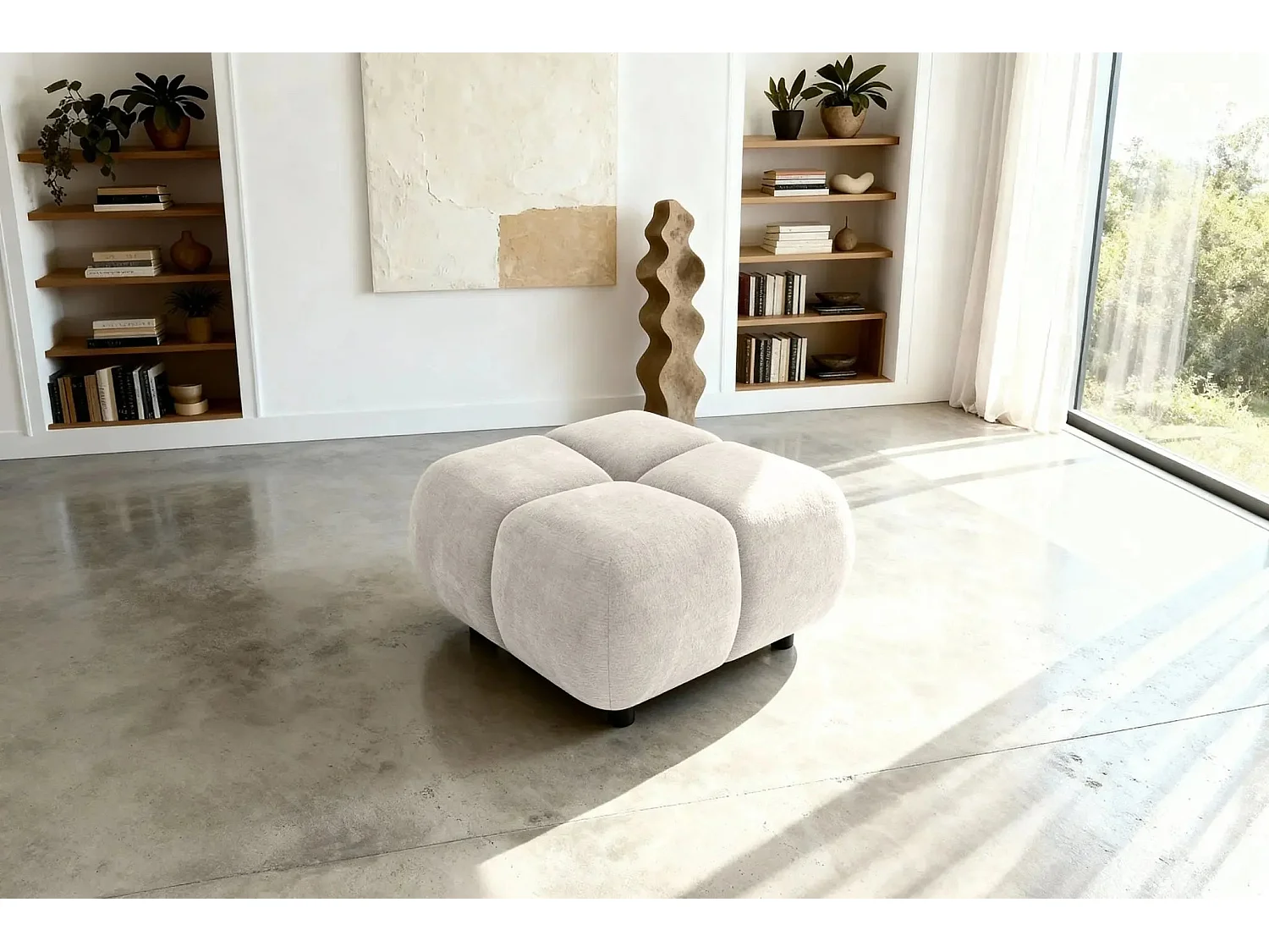 CONSTANCE - Pouf en tissu chenille Beige 72x72x43.5