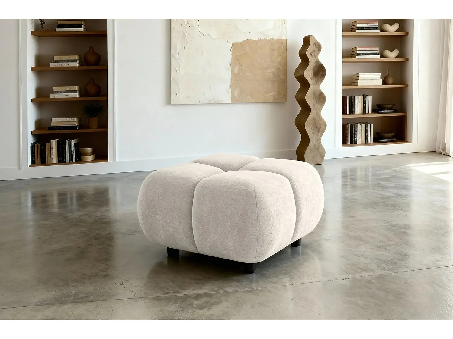 CONSTANCE - Pouf en tissu chenille Beige 72x72x43.5