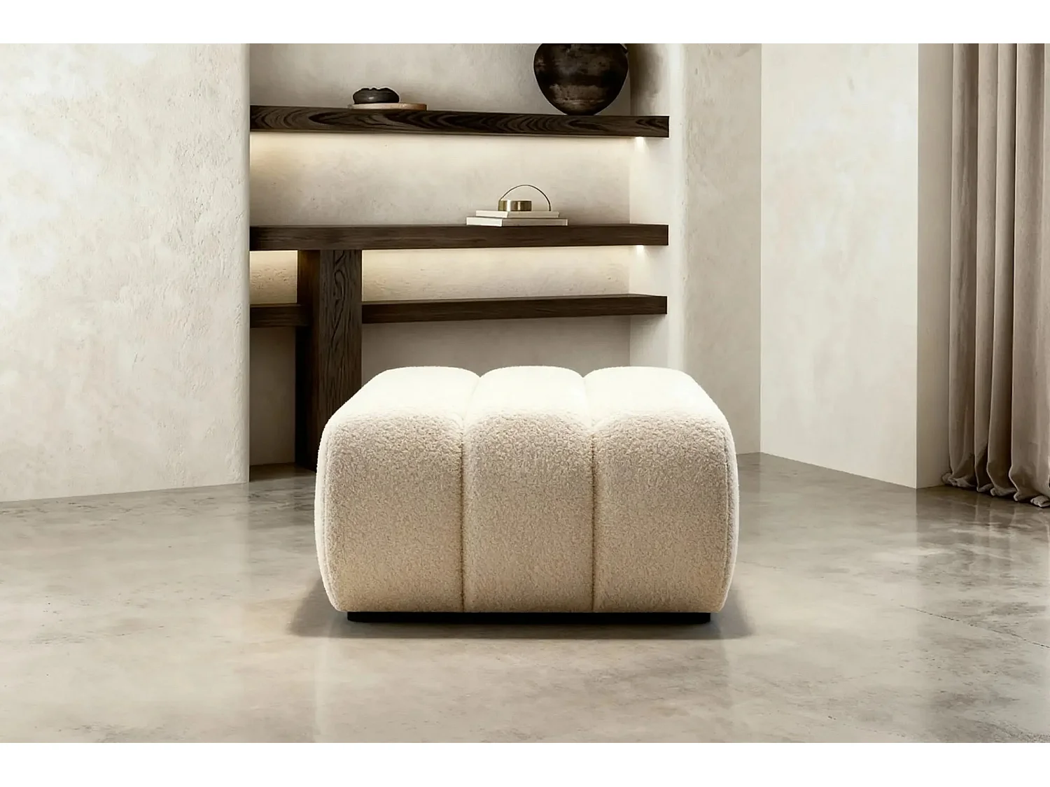 CELESTE - Pouf en tissu bouclette Beige 75x82x41
