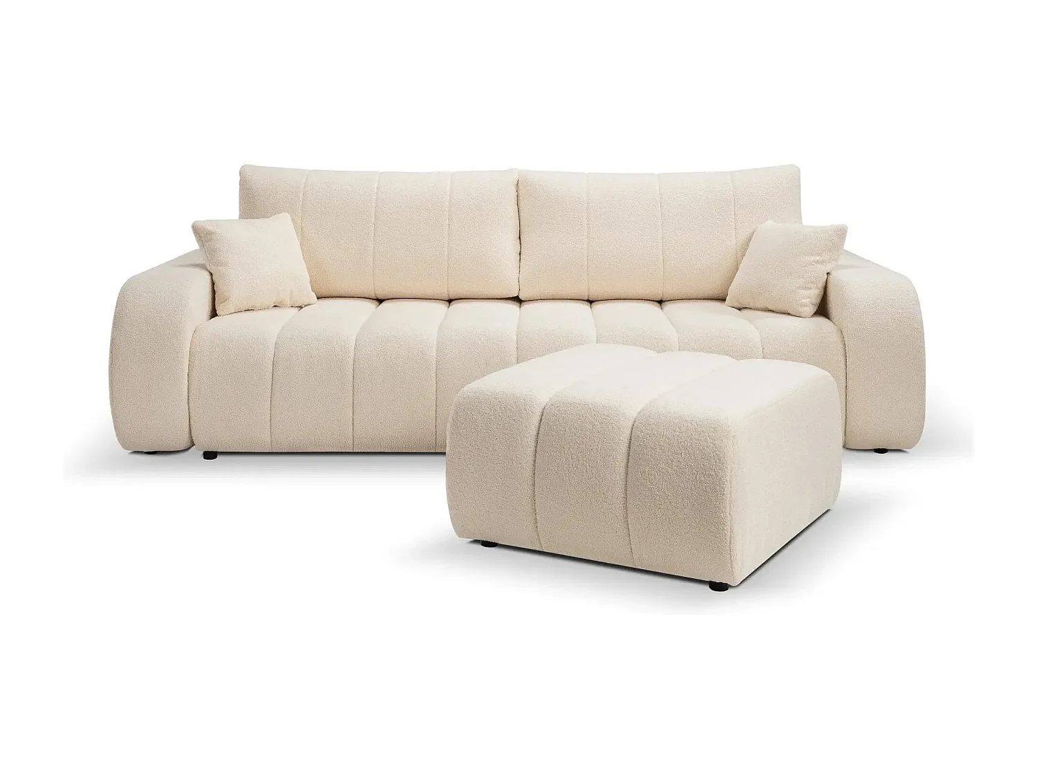 CELESTE - Pouf en tissu bouclette Beige 75x82x41