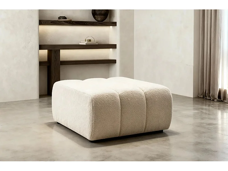 CELESTE - Pouf en tissu bouclette Beige 75x82x41