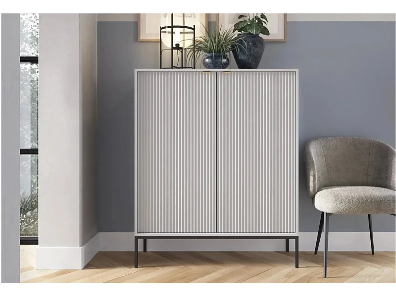 CHARLES - Commode 2 portes tiroirs 100cm - Gris clair