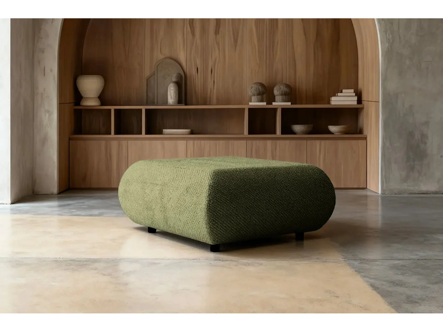 LEVI - Pouf en tissu lisse Vert 88x88x41
