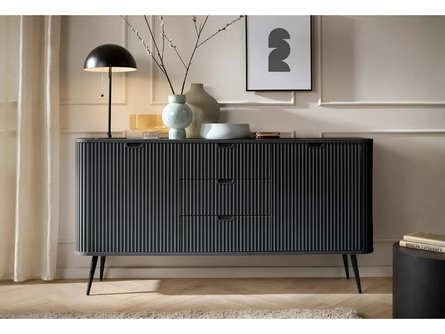 DIANA - Buffet pieds en métal 164cm - Noir